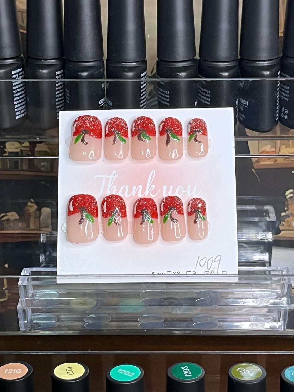 Hand crafted Apple Tip Press-On Nails - Red and Nude